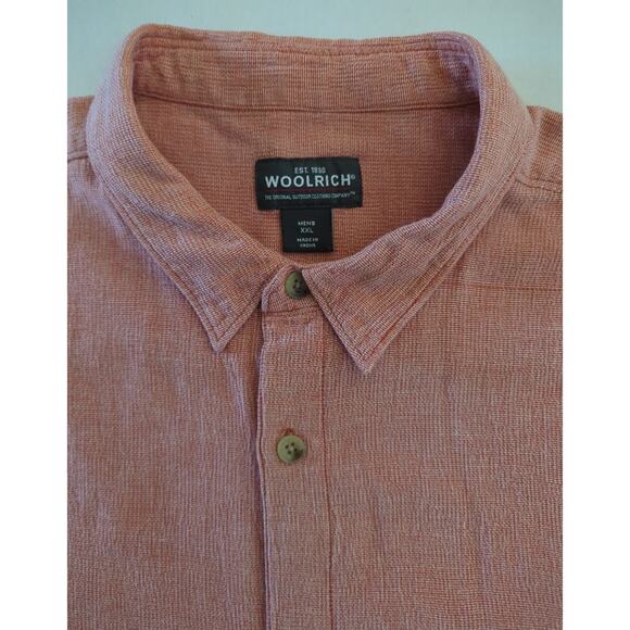 Woolrich Woven Orange Pap 100% Cotton Button Up Short Sleeve Shirt Men Size XXL - Picture 3 of 8